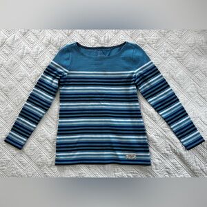 Talbots Boat Neck Bright Blue Cotton Striped Knit Top Size Petite Small